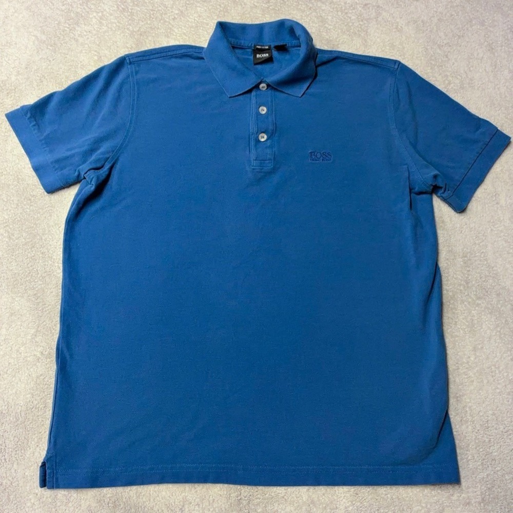 Hugo Boss Polo Shirt Mens Size M Cotton Short Sleeve Blue Casual Made in Peru